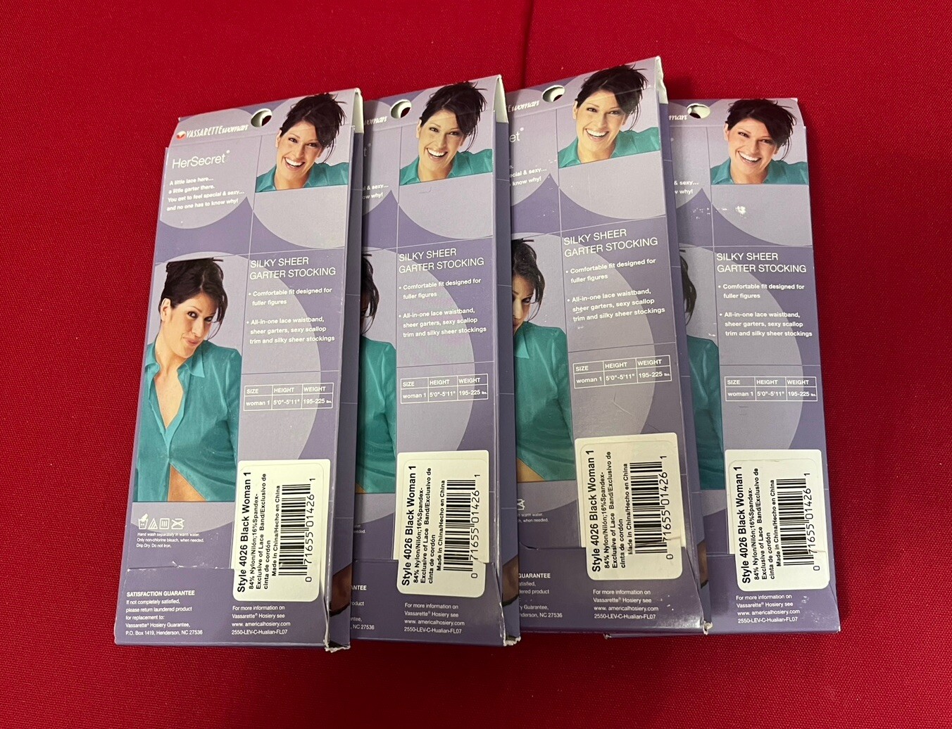 VASSARETTE GARTER STOCKINGS 4 PAIR, Color: Black, Size Woman 1 (Plus) 4026