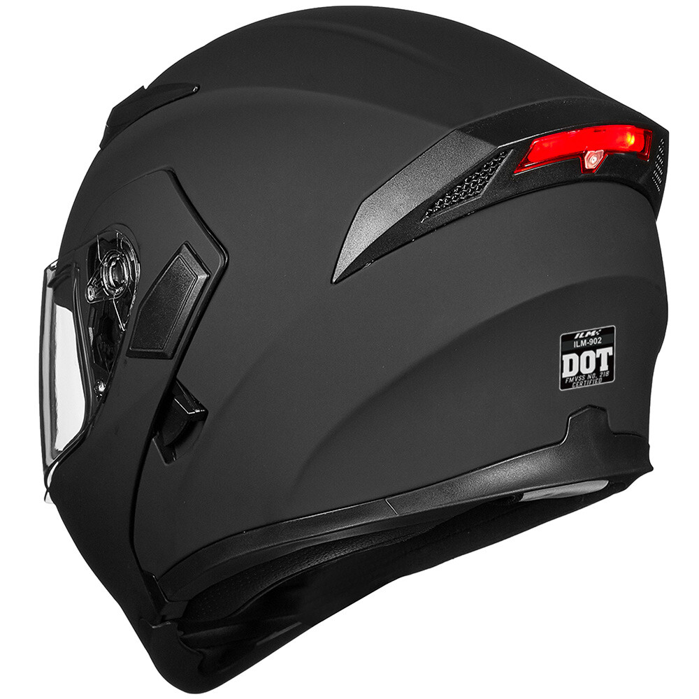 ILM Matte Black Flip up Modular Full Face Motorcycle Helmet Dual Visor LED DOT