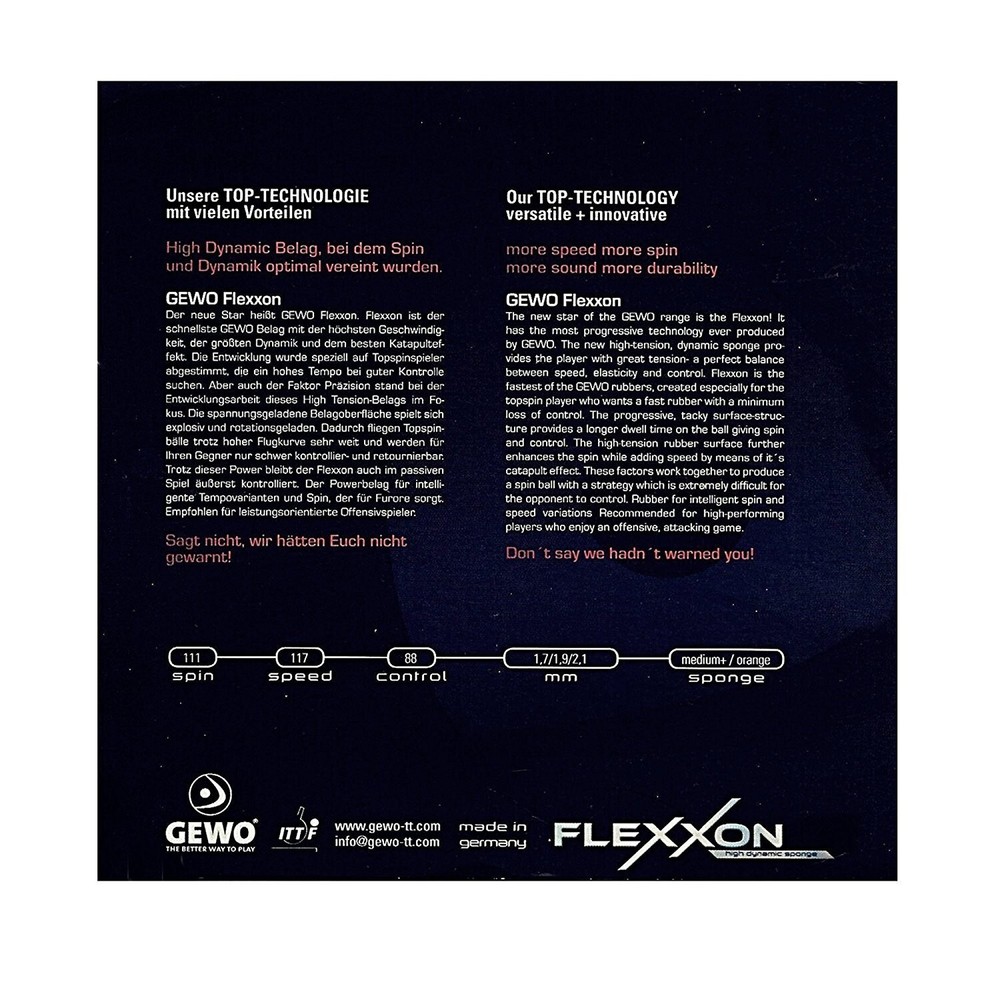 Gewo Flexxon table tennis rubber, 2.1 mm (Maximum) thickness, Black