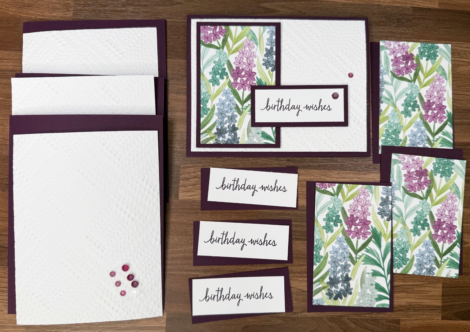 Stampin Up Card Kit Happy Birthday Florals in Bloom DSP Blackberry - 4 Cards