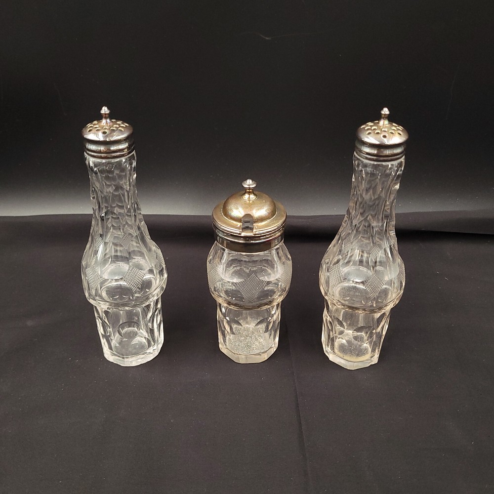Antique Silver Plate Vine Pattern Castor Cruet Set