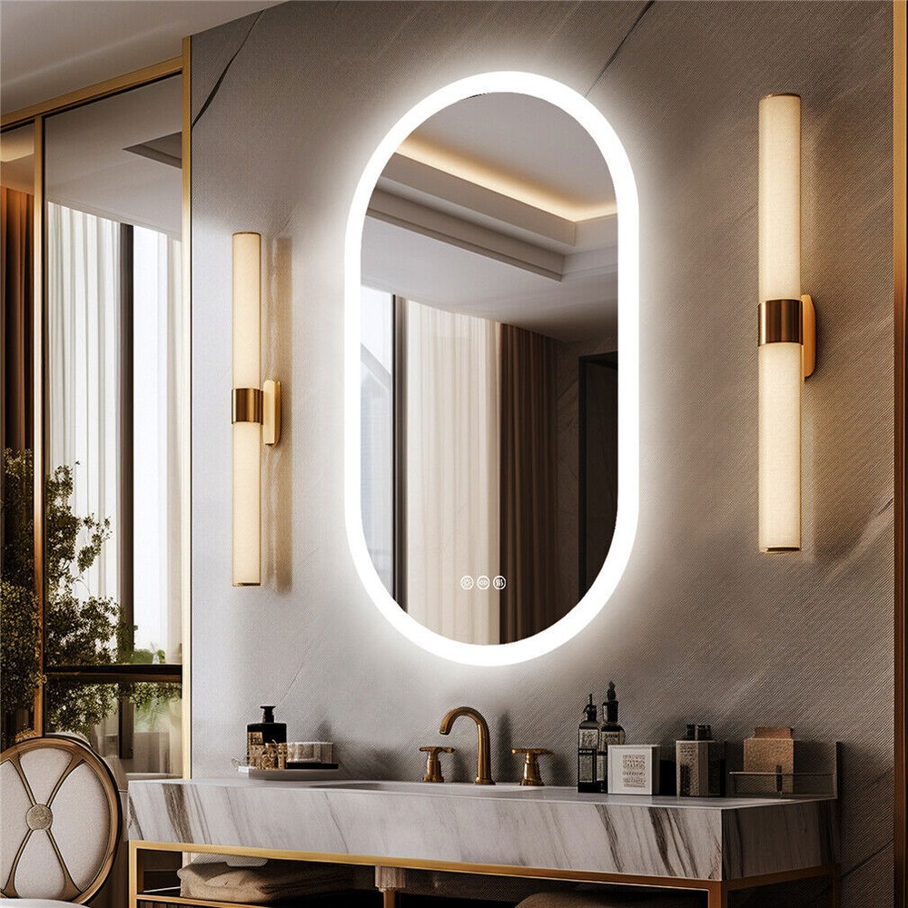 Frameless LED Bathroom Mirror 3 Color Dimmable Horizontal/Vertical Wall Mirrors