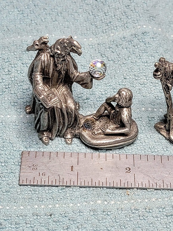 Gallo Pewter Wizard Teacher Apprentice 1986 & Sage guide with Lantern of Wisdom