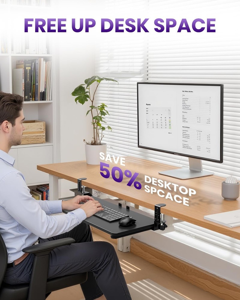 Ergonomic Mouse & Keyboard Tray under Desk, Pull Out with Adjustable C-Clamp, 20