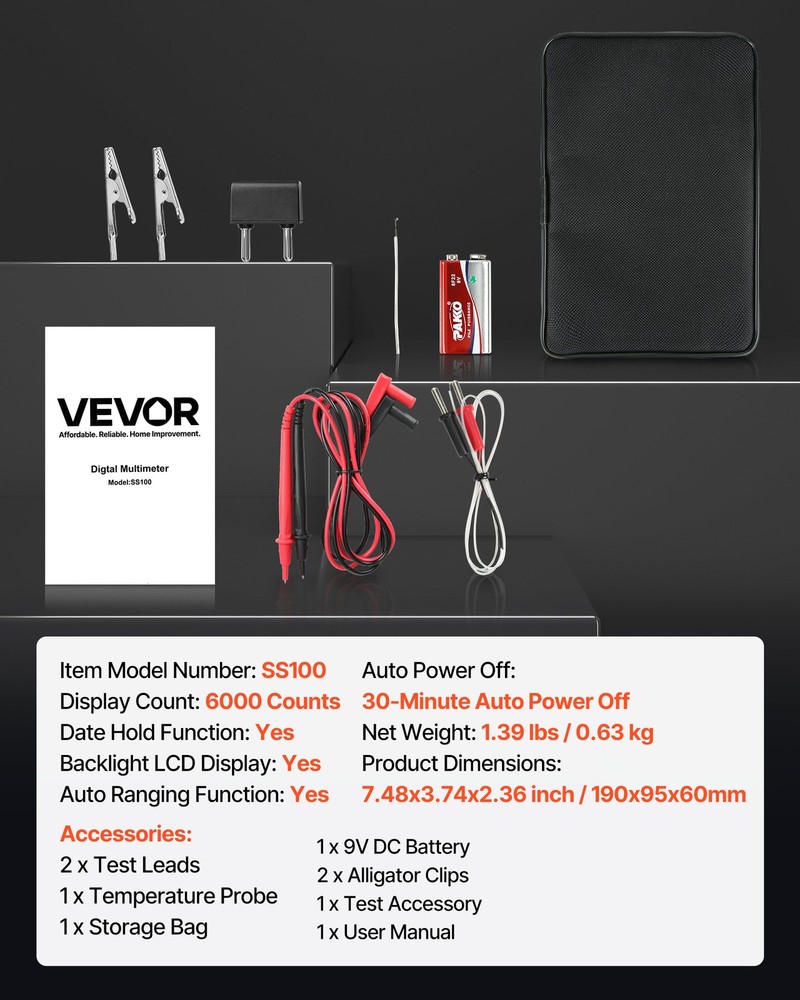 VEVOR Digital Multimeter 6000-Count TRMS Voltmeter Current Tester Auto-Ranging
