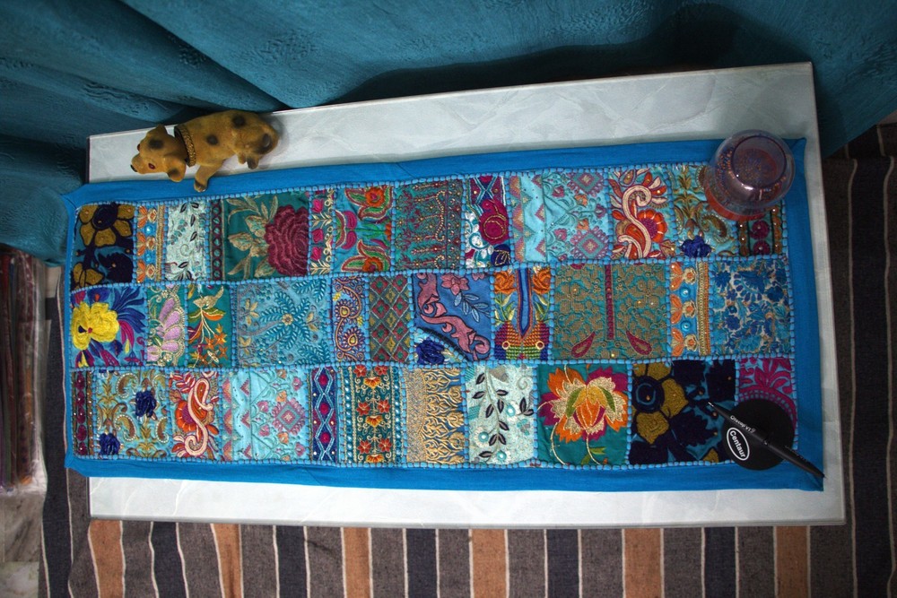 Handcrafted Khambadiya Patchwork Table Runner – 13x36 Inches
