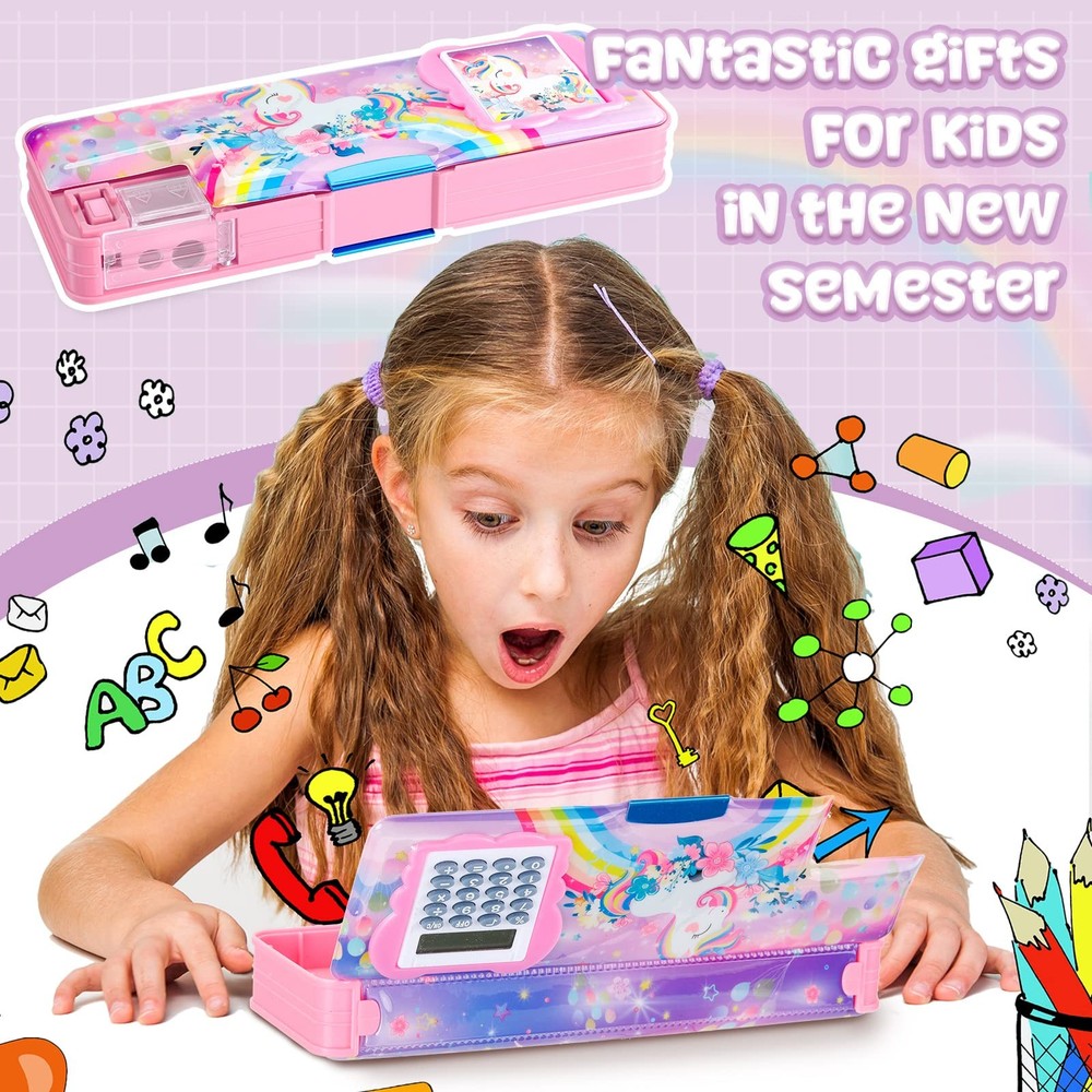 Unicorn Pencil Case with Calculator Sharpener Multifunction School Box