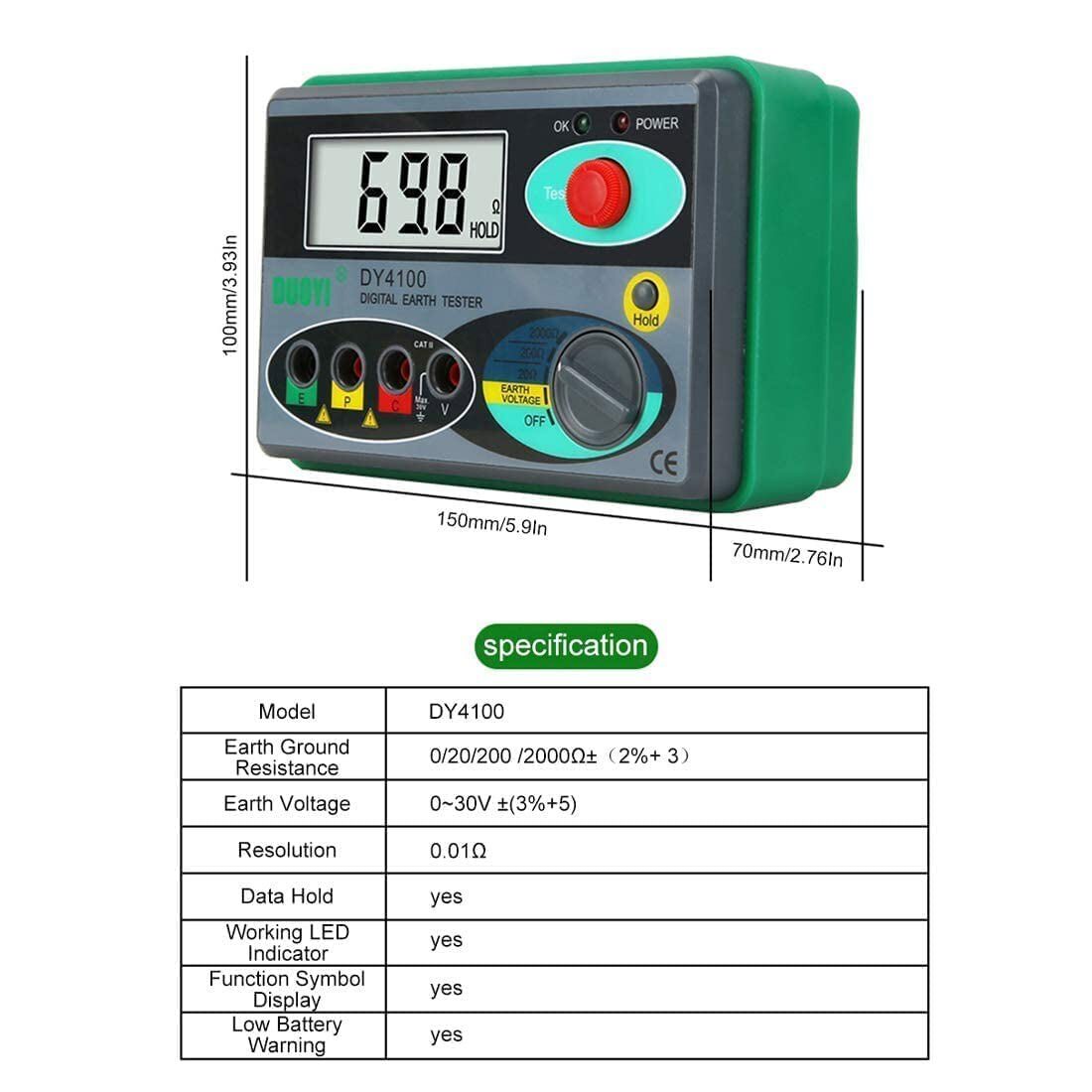 Digital Earth Ground Resistance Tester Megger MegOhmmeter Meter 0~20/200/2000Ω