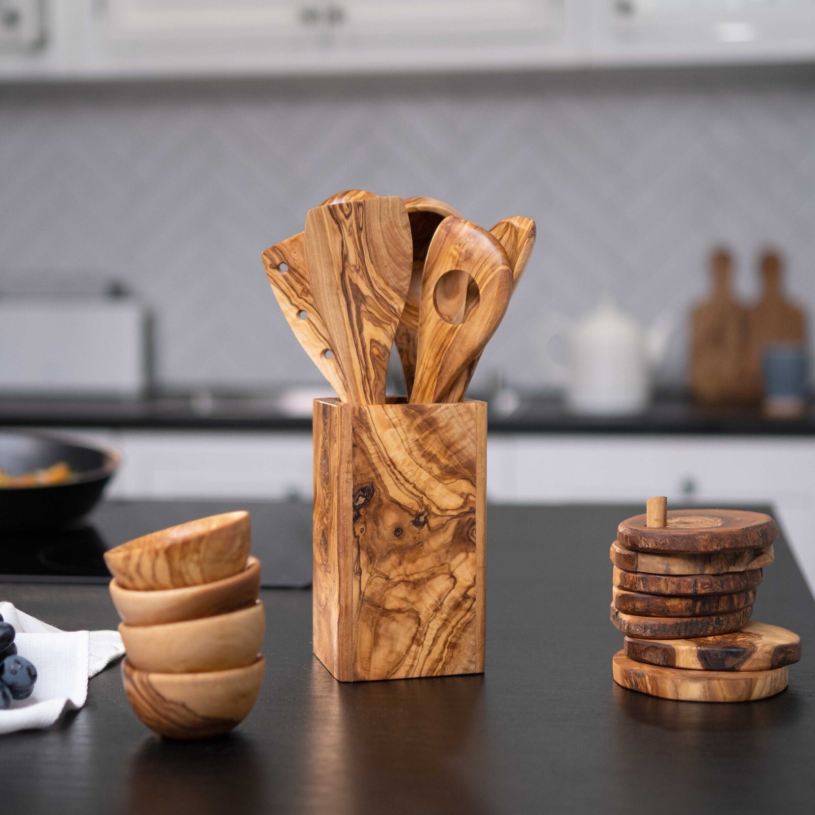 Olive Wood Utensils Set 6-Piece Wooden Kitchen Utensil Set