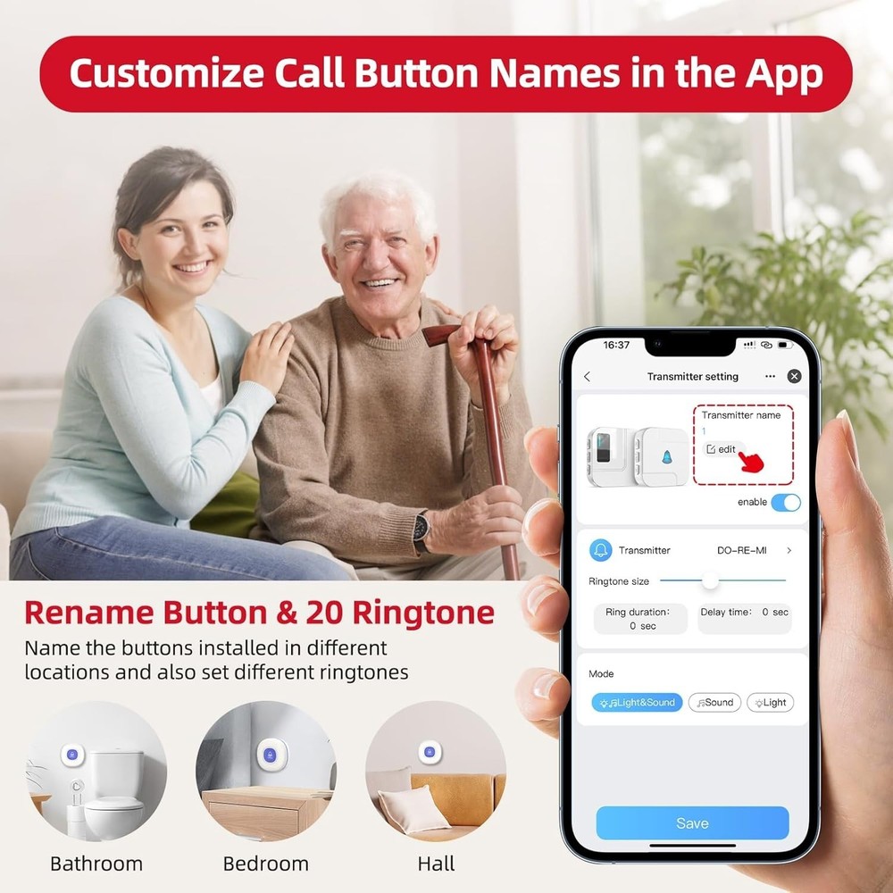 Wireless Caregiver Alert System for Elderly – 328ft Range & Family Notifications