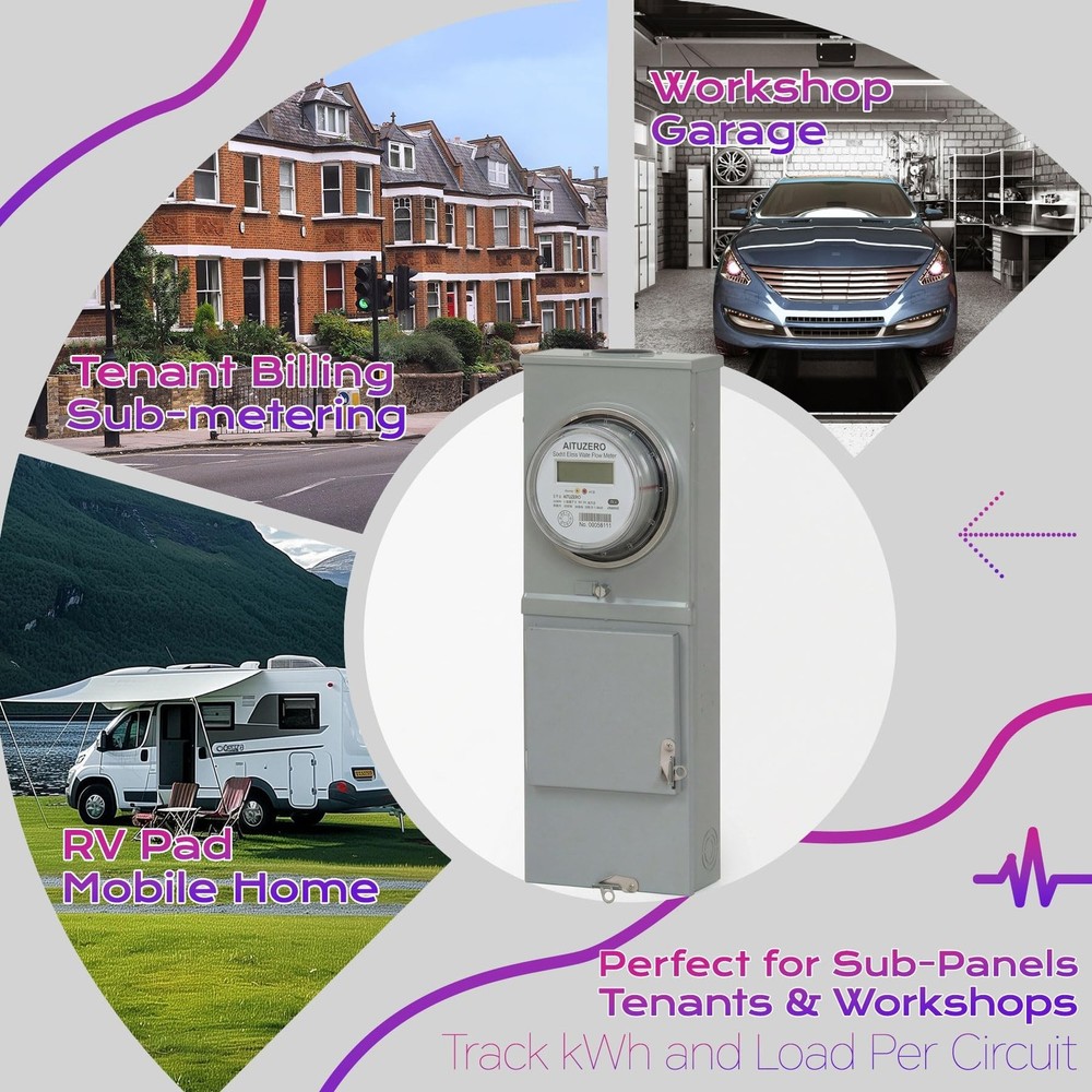 Digital RV Electric Usage Meter, 120/240V Single Phase, Electricity Usage Met...
