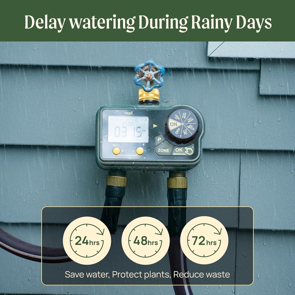 2 Zone Sprinkler Timer Brass Inlet Dual Channel Programmable Watering