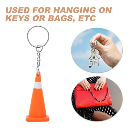 2Pcs Mini Traffic Cone Keychain Construction Key Ring Charm for Bag Backpack