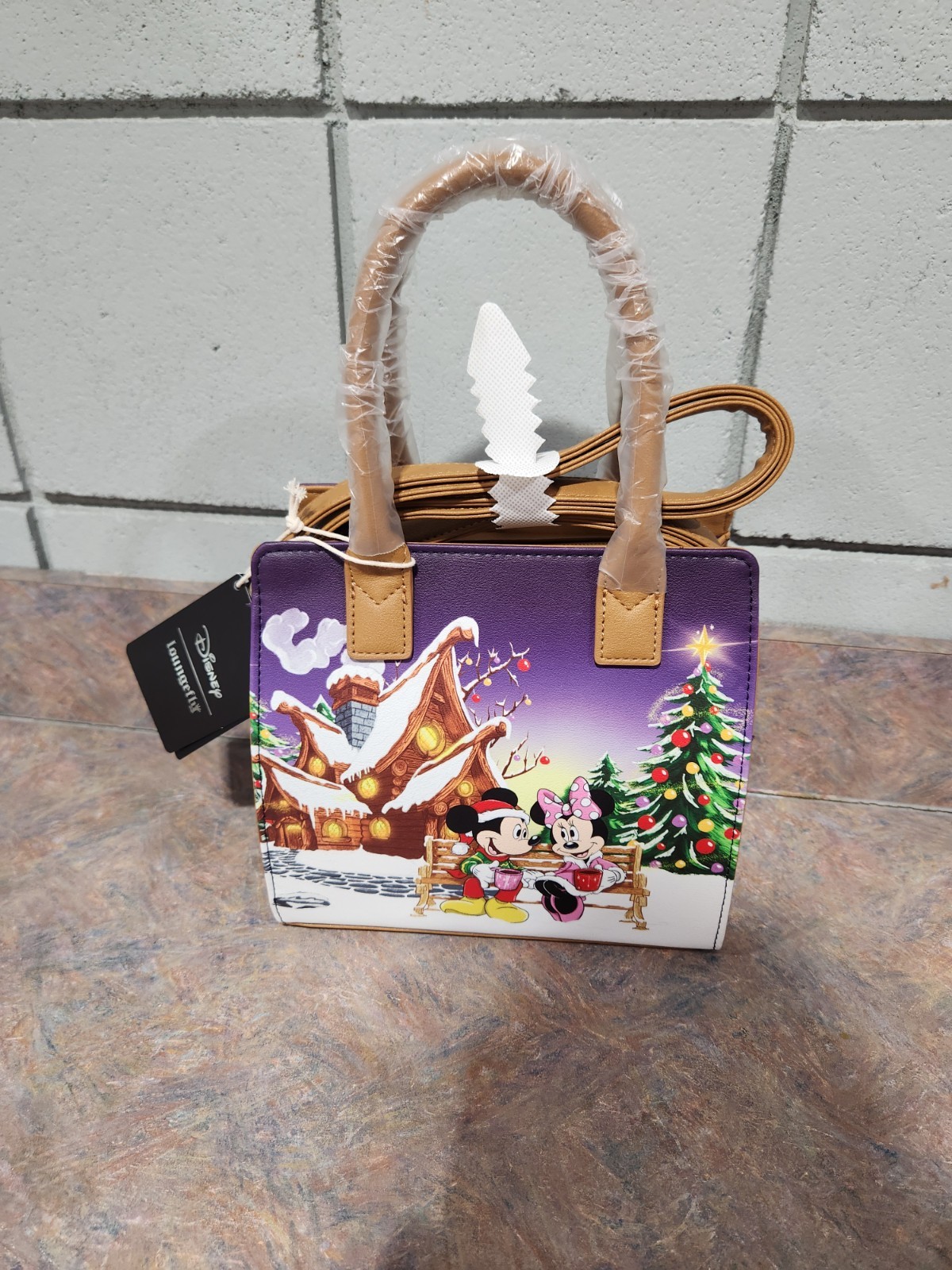 Loungefly Disney Mickey Mouse & Minnie Mouse Holiday House Mini Satchel Bag