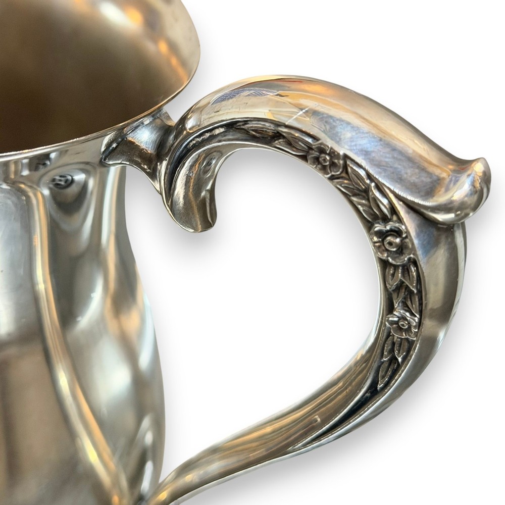 Antique Rogers Bro Silverplate Water Pitcher No 2317, Footed Floral Handle Jug