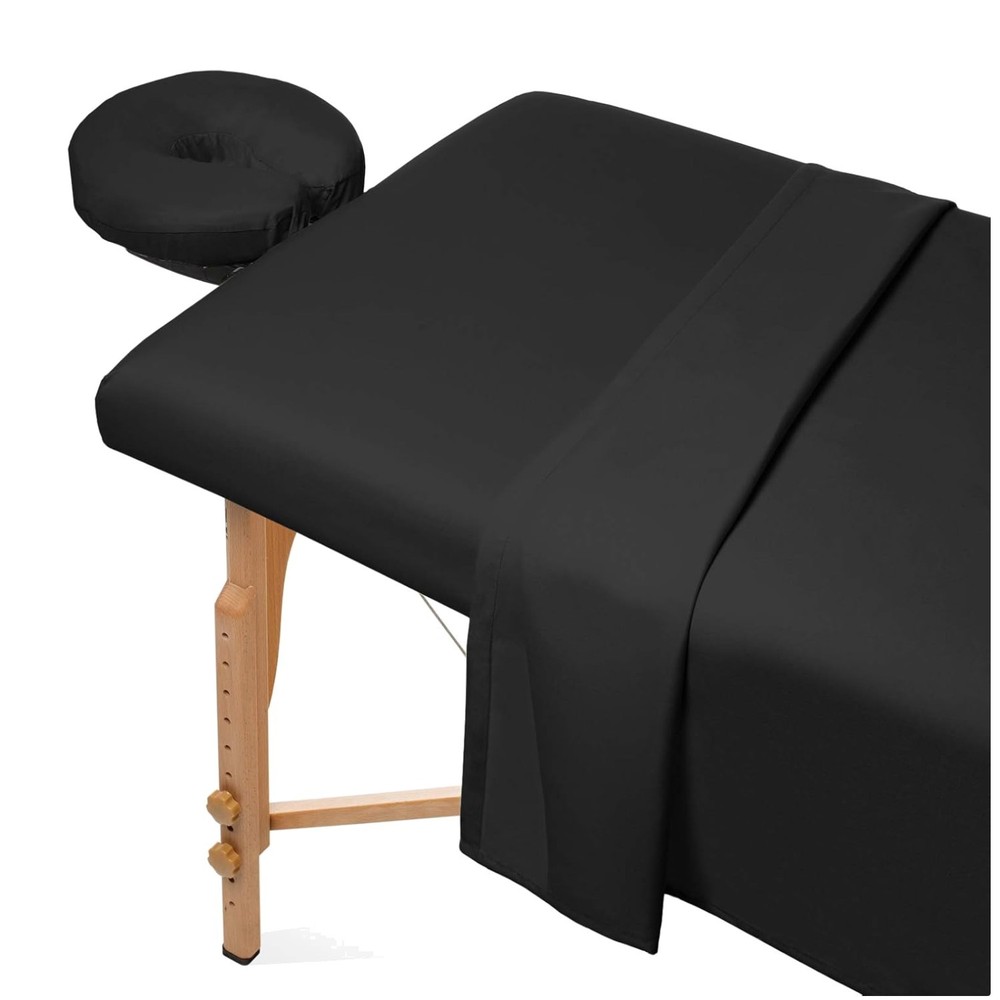 3-Piece Microfiber Massage Table Sheet Set - Breathable & Durable Black Cover