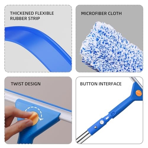Professional Window Cleaning kit, 2-in-1 Window Squeegee with 51" Extension