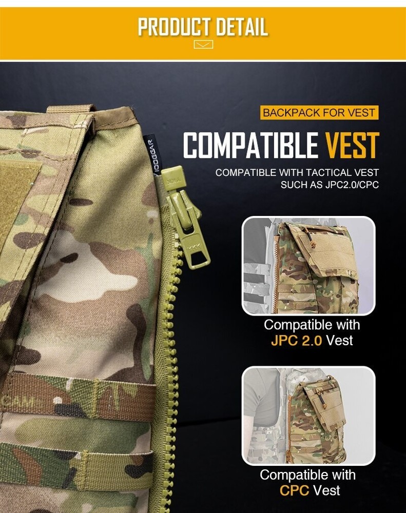 Tactical Zip-on Panel Pouch JPC2.0 CPC AVS Vest Rear Panel Backpack