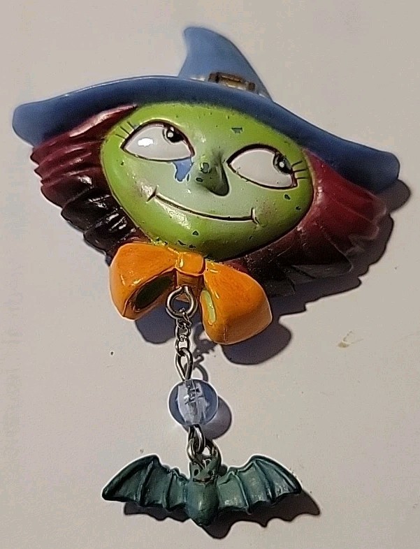 signed RUSS china Vintage Wit H Bad Dangle Multicolor Plastic Brooch