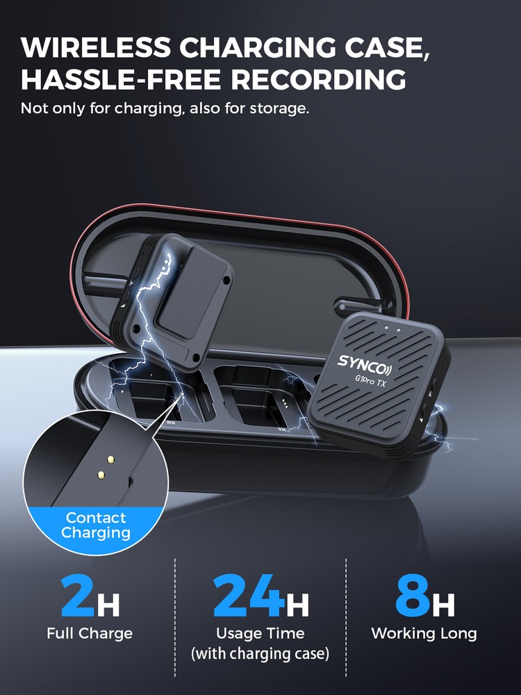 SYNCO G1(A1) Pro Wireless Lavalier Microphone With Charging Case for Camera Vlog