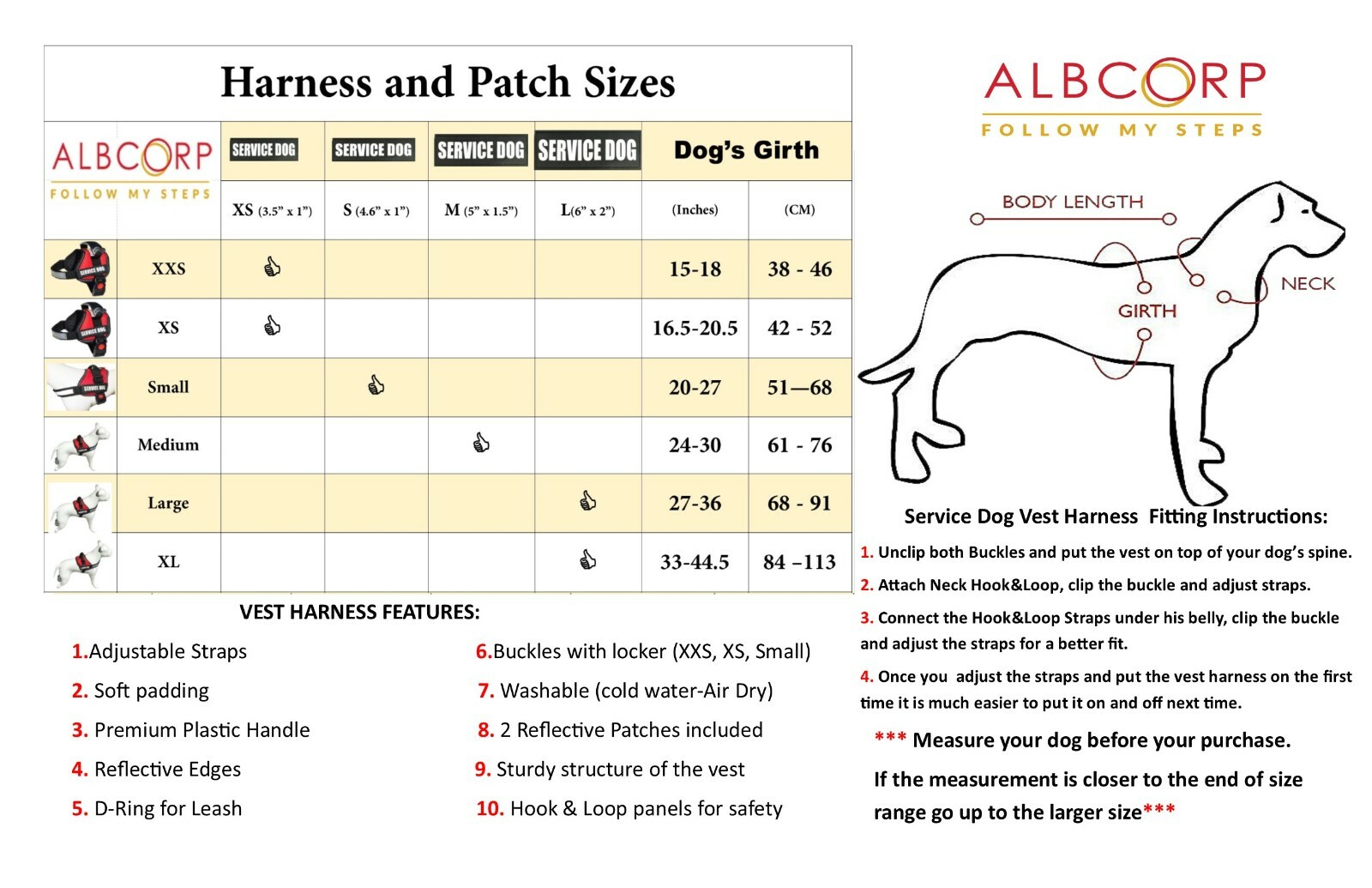 ALBCORP Reflective Service Dog Vest Harness, Woven Nylon with Adjustable Straps