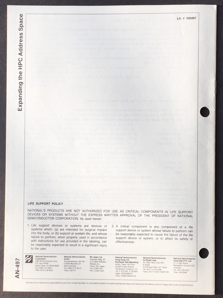 National Semiconductor - Expanding HPC Controller Address Space Data Sheet 1988
