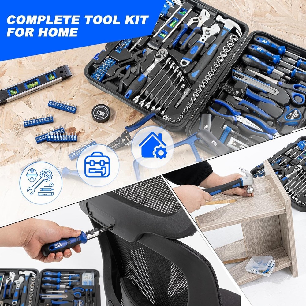 259-Piece Tool Kit, General Household Hand Tool Set with Plastic Storage Tool...