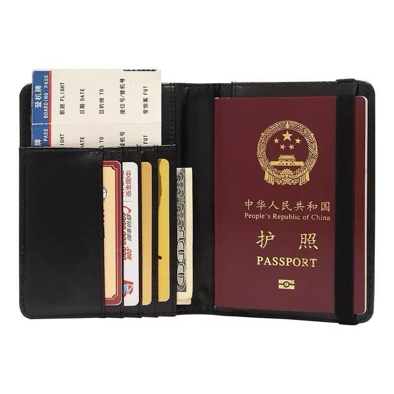 Slim Leather Passport Wallet Cover– Multi-Card + Boarding‑Pass Holder, RFID‑Safe