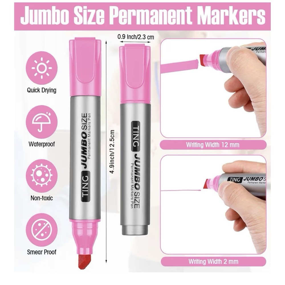 10 Pack Jumbo Permanent Markers Bulk Large Chisel Tip Permanent Markers Pink