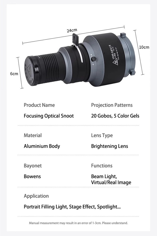 Conical Optical Snoot Spotlight Zoom LED Studio Light Flash Strobe Bowens Mount