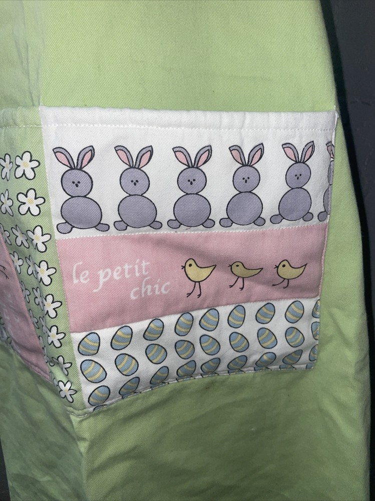 VintageLe Petit Chic Easter Kitchen Apron 2 Large Pockets ,Bunnies- Chics - Eggs