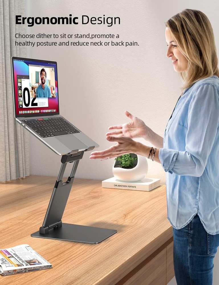 Height Adjustable Laptop Stand for Desk Dual Foldable Aluminum Computer Riser