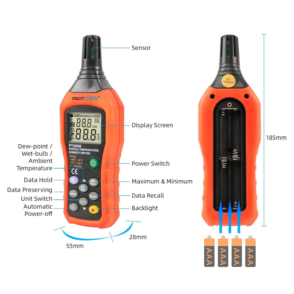 Protmex PT6508 Temperature Humidity Meter, Digital Thermometer Hygrometer Monito