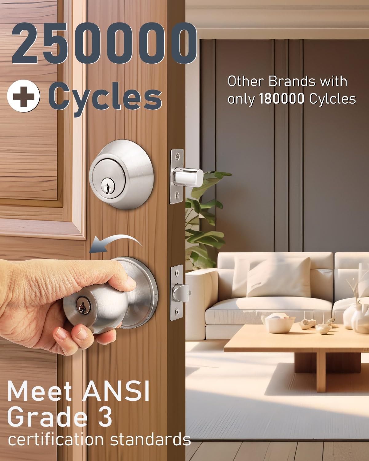 4 Pack Entry Knob & Deadbolt Set, Satin Nickel, Keyed Alike, Exterior