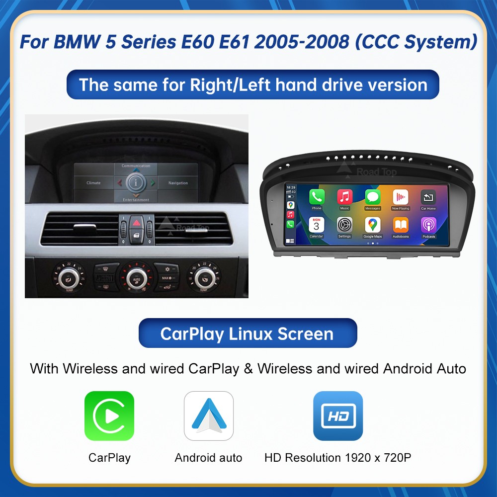 8.8"Carplay Android Auto Wireless Screen For BMW 5 Series E60 E61 2005-2008 CCC