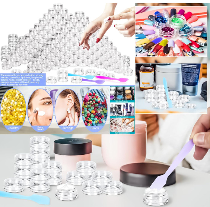 100 Pcs 3G Empty Plastic Containers with Lids,Tiny Makeup Sample Containers Smal