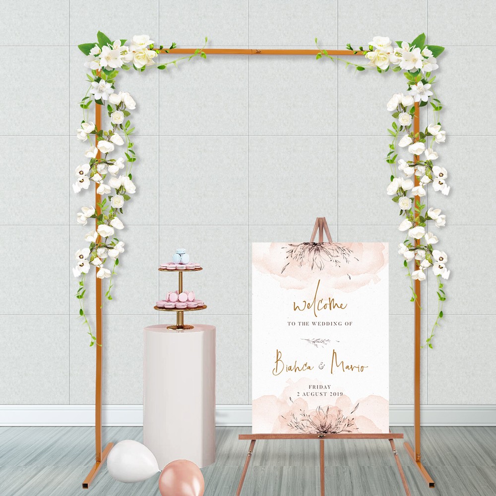 Wedding Arch Rack Rectangular Flower Decor Frame Stand Gold Metal Party Backdrop