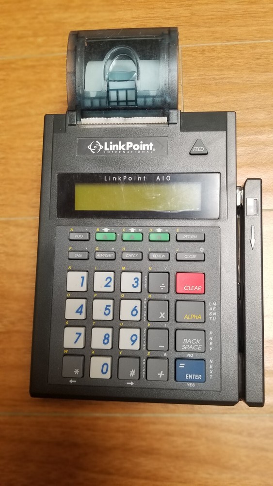 LinkPoint A10 Credit Card reader with power supply, extra papers.