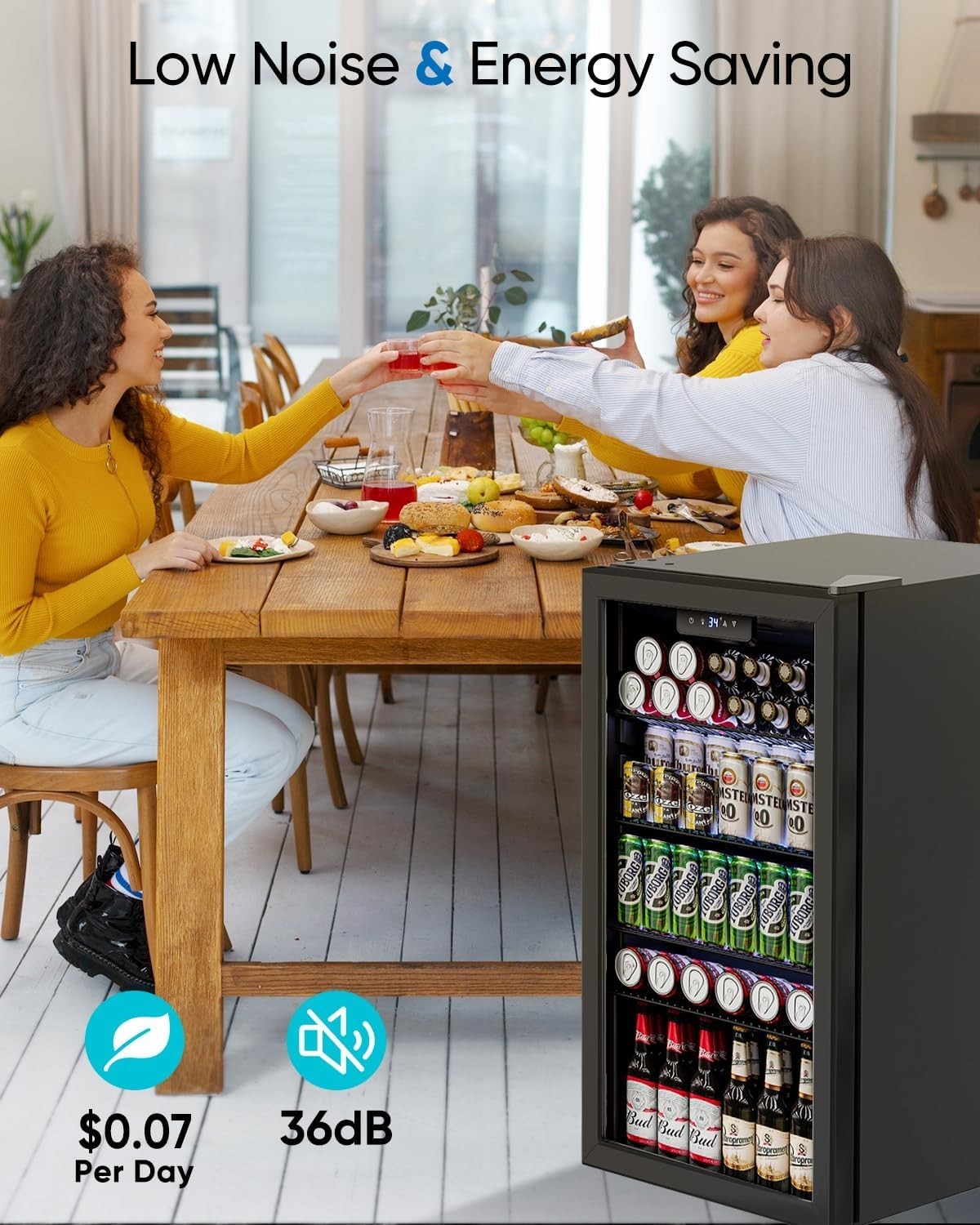 3.2 Cu.Ft Mini Fridge with Glass Door - 126 Can Beverage Refrigerator Cooler ...