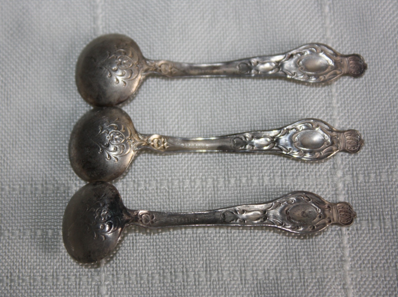 Vintage 3 Sterling Silver Salt Cellar Dipping Spoons/Mini Salt Pepper Shakers
