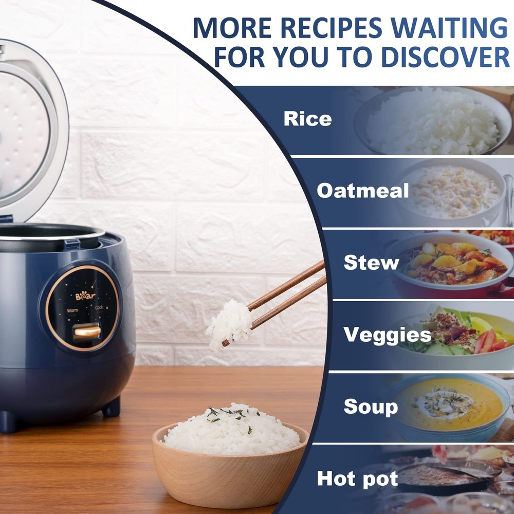 Bear Mini Rice Cooker 2 Cups B-Blue(1.2L) with Easy One Button Control