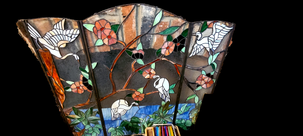 new contemporary multi-colored stained glass fireplace screen
