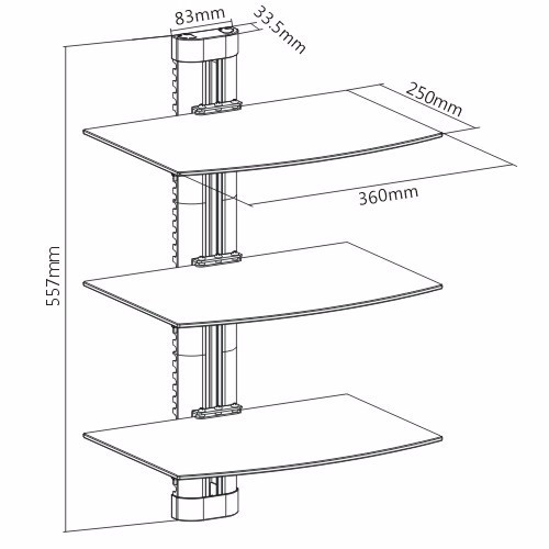 3 TIER GLASS SHELF WALL MOUNT UNDER TV CABLE BOX COMPONENT DVR DVD BRACKET