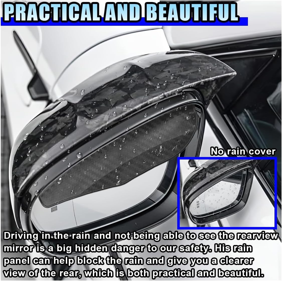 2PCS Car Rear View Mirror Rain Visor Eyebrow- Smoke Visor Guard for Car Side Mir