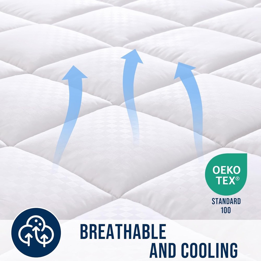 OLANLY Queen Quilted Fitted Mattress Pad, Elastic Queen, White