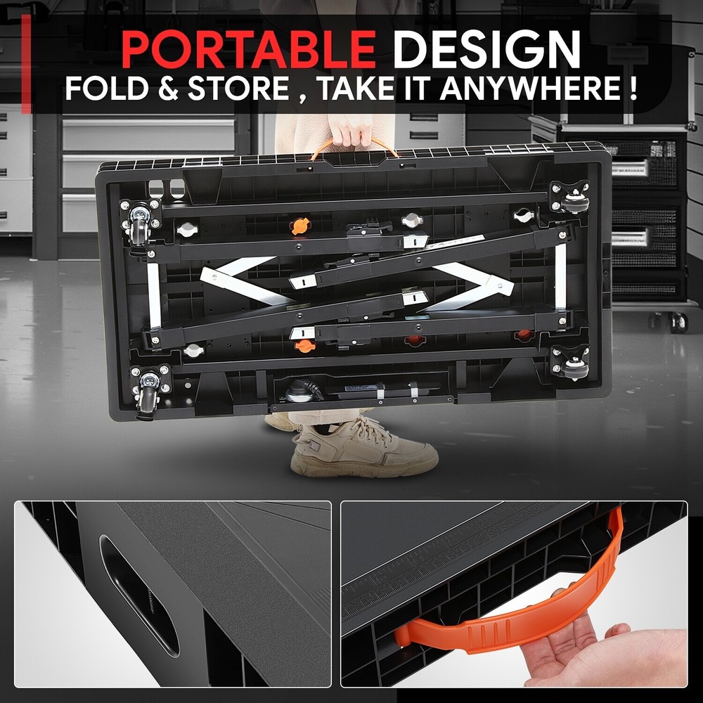 [5-In-1] Heavy Duty Adjustable Height Folding Workbench Work Table w/ 4 Wheels