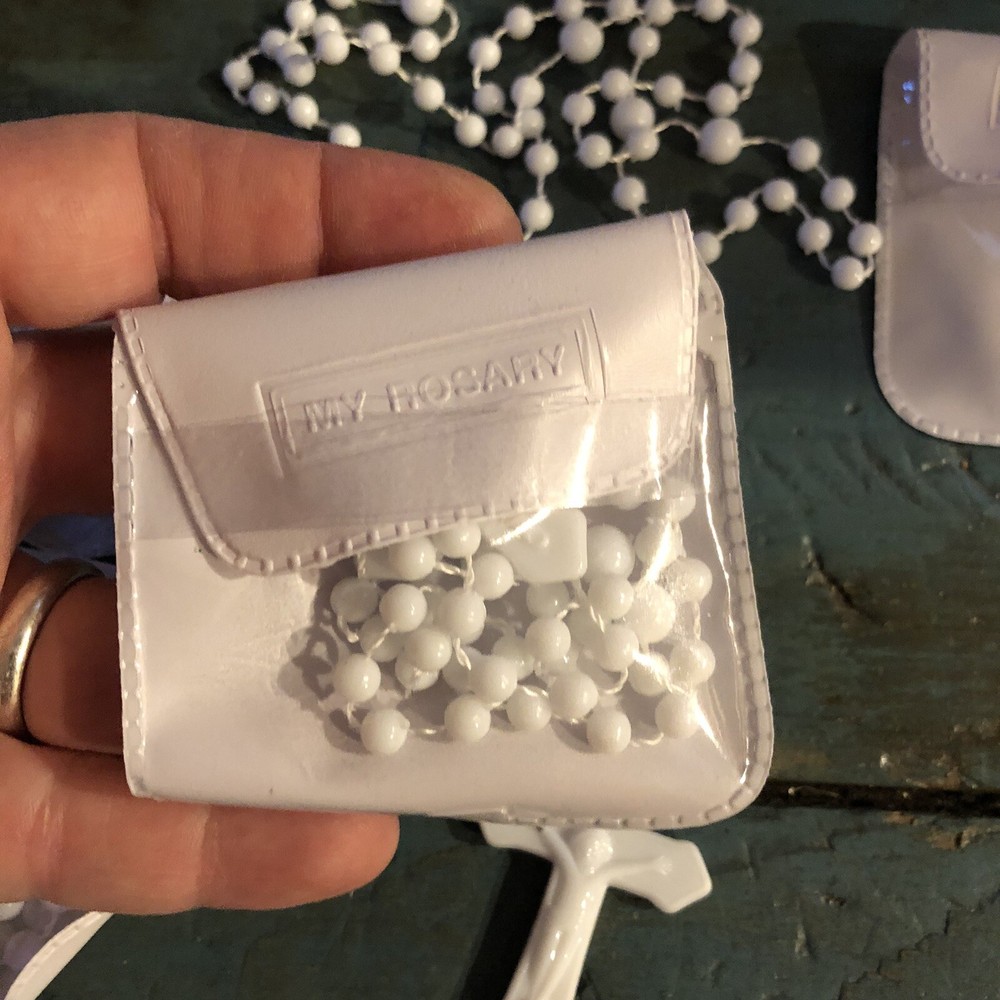 5 PLASTIC ROSARIES WHITE ROSARY LOT
