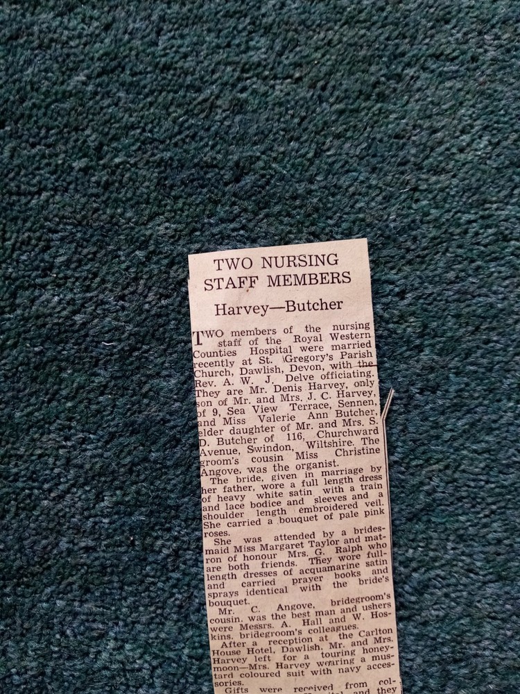 El33 Ephemera 1967 article wedding Harvey butcher Dawlish