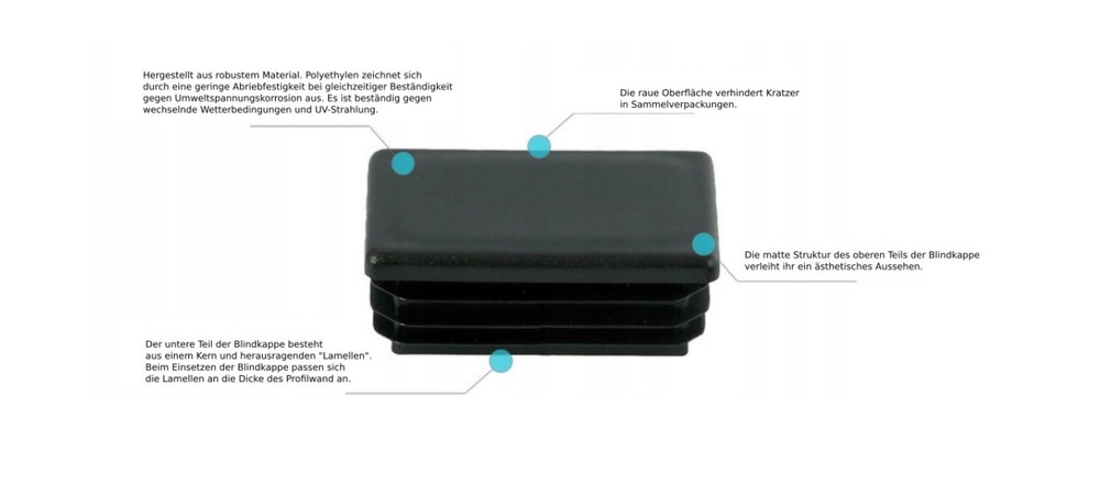 10 x fin plugs rectangular tube 20 x 80 mm rectangle black end caps plastic