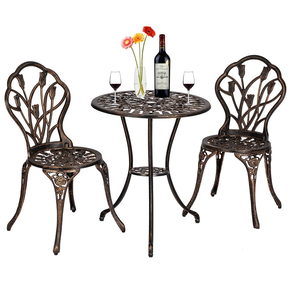 Outdoor Patio Bistro Set w/ Tulip Design Aluminum Table Chiar Set Rust-Resistant